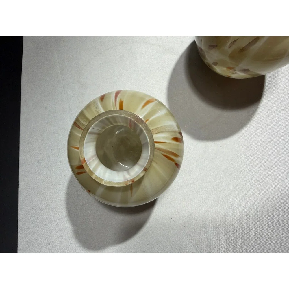 Artisan Hand Blown Glass Bud Vases Tan Red Confetti Gold Aventurine Set of 2